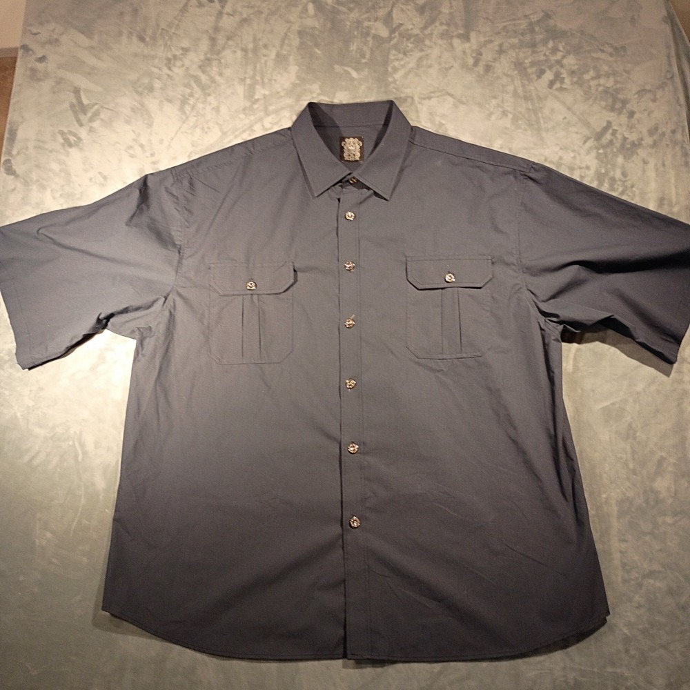 Noiz‎ Mens 5XL Short Sleeve Button Down Shirt Gray Utility Pockets Cotton Blend